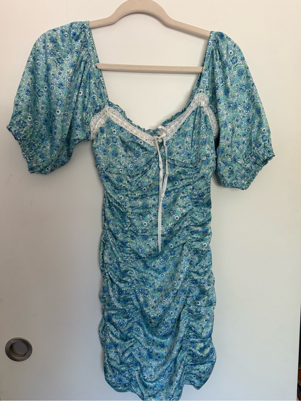 For Love & Lemons Victoria’s Secret Alana Ruched Blue Floral Dress - Picture 2 of 6
